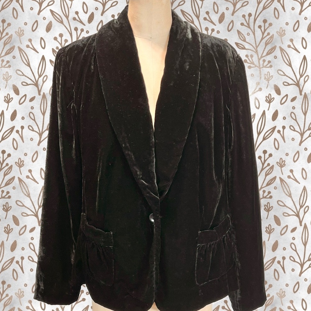 Black velvet plush waistcoat blazer‎ gathered waist festive Victorian whimsigoth